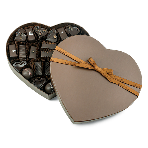 Amore Assortment - 33 Piece Heart Box in Brown